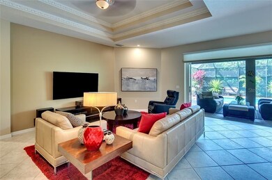 Great Room with Double Tray Ceiling Treatment with