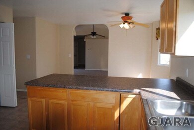 view from kitchen to living room