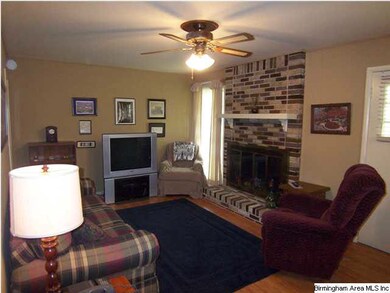 Den features fireplace