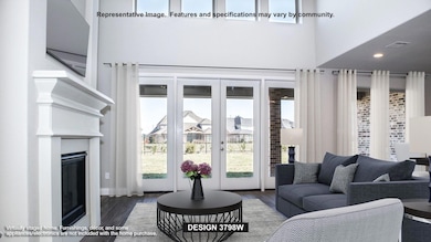 Living room featuring french doors, wood finished floors, and a glass covered fireplace