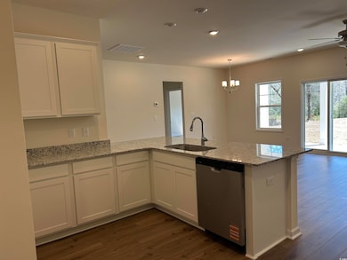 Kitchen featuring dark wood-type flooring, ceiling
