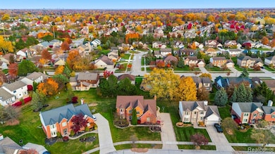 Aerial perspective of suburban area