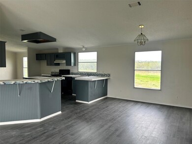 Kitchen featuring dark wood-style flooring, a kit