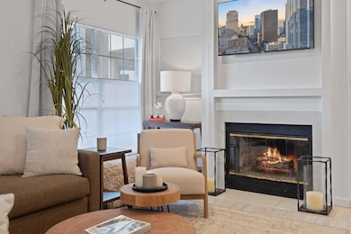 Living room with cozy wood burning fireplace