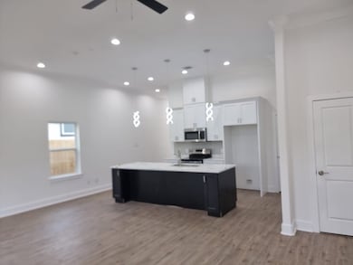 This photo showcases a modern, open-concept kitche