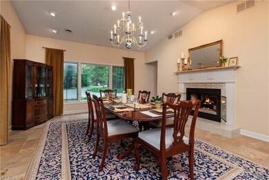 The vaulted ceiling and romantic fireplace add ambience