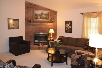 Spacious living room with vaulted ceiling, carpeti