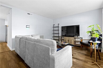 Living room featuring dark wood-type flooring