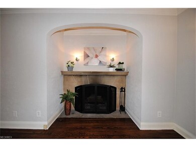 Fireplace alcove in living room.