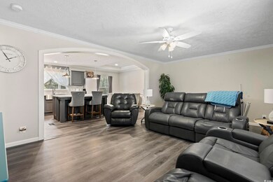 Living room featuring a textured ceiling, ornament