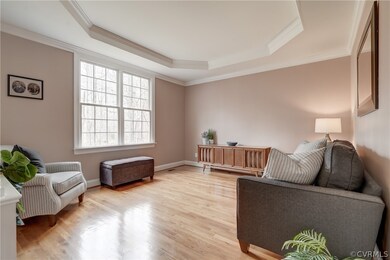 Sitting room featuring a raised ceiling, a healthy