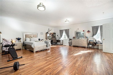 Bedroom with light hardwood / wood-style floors an