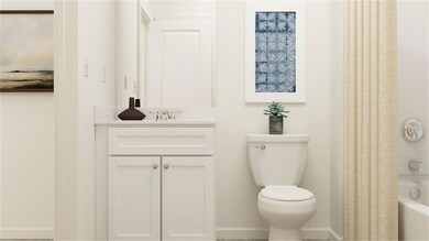 Full bathroom featuring vanity, shower / bath combination with curtain, and toilet