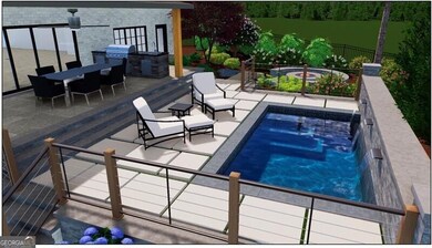 View of swimming pool with a patio area and outdoor dining area