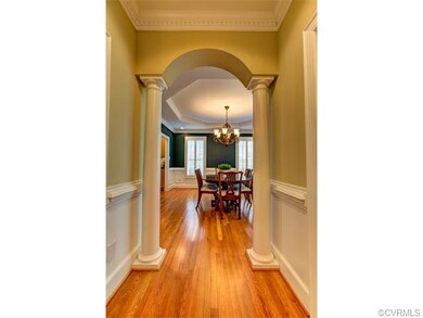 Pillared entrance to the stately dining room. View