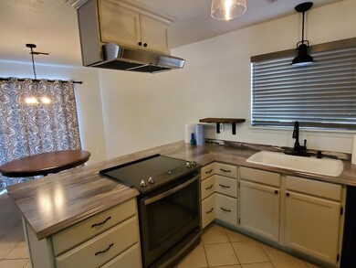Kitchen looking into dining area
