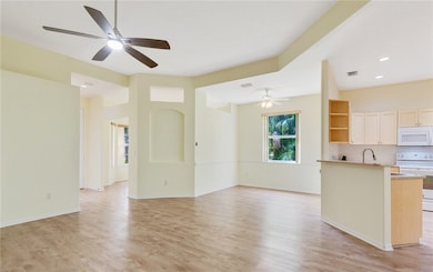 Living room with dining room view.