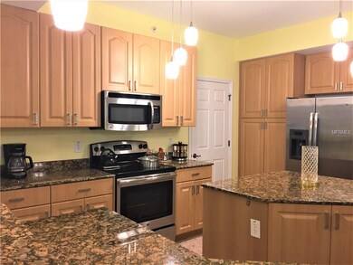 Granite counter tops in kitchen. Lights have L.E.D