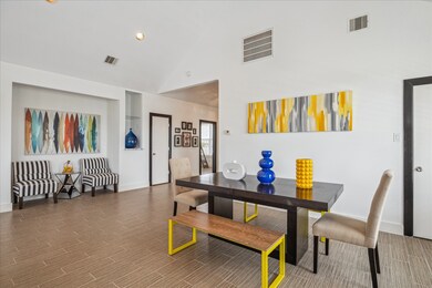 The common areas are open concept under an impress