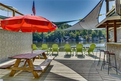 Lower deck eating area looking out on the lake