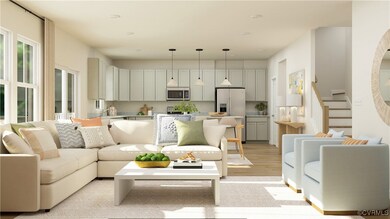 Living room with light hardwood / wood-style floor