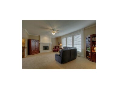 Living room offers a cozy fireplace & plantation s