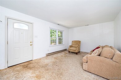 Living area with a baseboard heating unit and carp