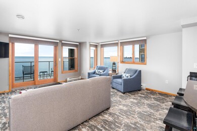 Living room featuring a water view