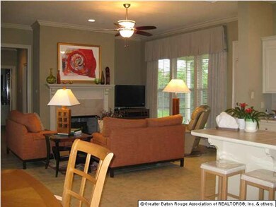 Bright living room with gas fireplace