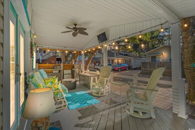 Wooden deck with ceiling fan