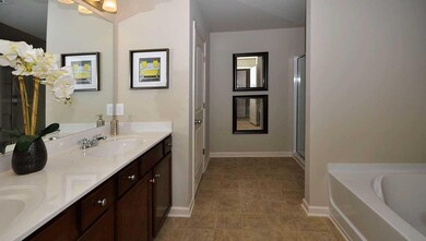 Elegant master bath will be similar to this photo.  Dual vanities, separate tub and shower with half wall.  Granite, c-tile.