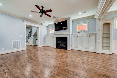 Living area on the first floor with a fire place!