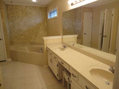 Your master bath has  a huge corner jacuzzi and se
