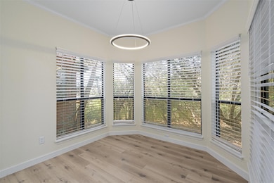 Unfurnished sunroom with ornamental molding, base