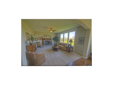 Open floor plan and gorgeous fireplace.