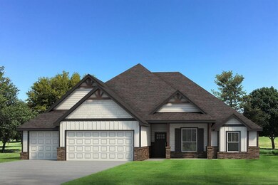 Craftsman-style home featuring a garage, a front lawn, board and batten siding, concrete driveway, and brick siding