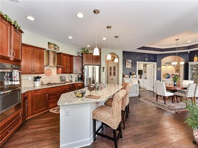 Custom cherry cabinetry with crown molding, stainl