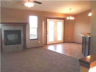 Wide open floor plan and woodburning fireplace