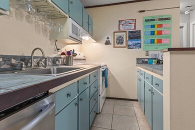 Kitchen with dishwasher, electric stove, blue cabi