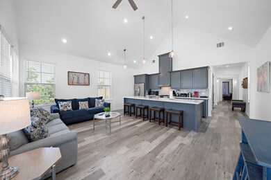 View of open concept dining, living room and gorge