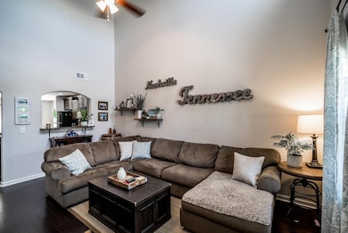 Grand two story family room.