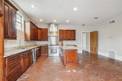 kitchen with brick pavers