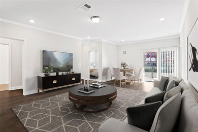 The living room has plenty of space for a entertai