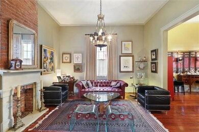 Living room with heart pine floors, fireplace/mant