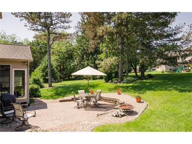 Stone patio and wooded back yard