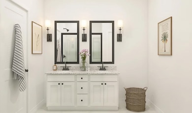 Primary bath with vanity featuring dual sinks