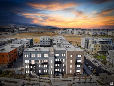 Aerial view at dusk of a mountain view