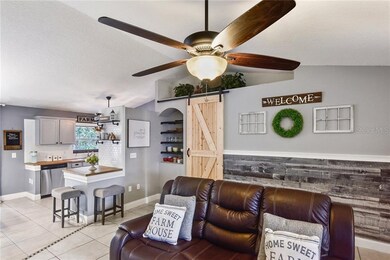 Inviting view of kitchen and clever seating