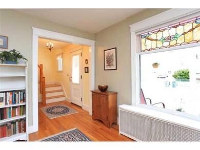 Living Room. View of large stained...