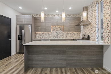 Large kitchen island with bar for seating